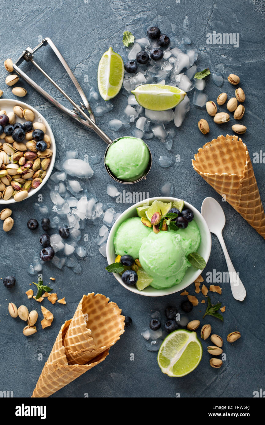 Green refreshing lime pistachio ice cream Stock Photo Alamy