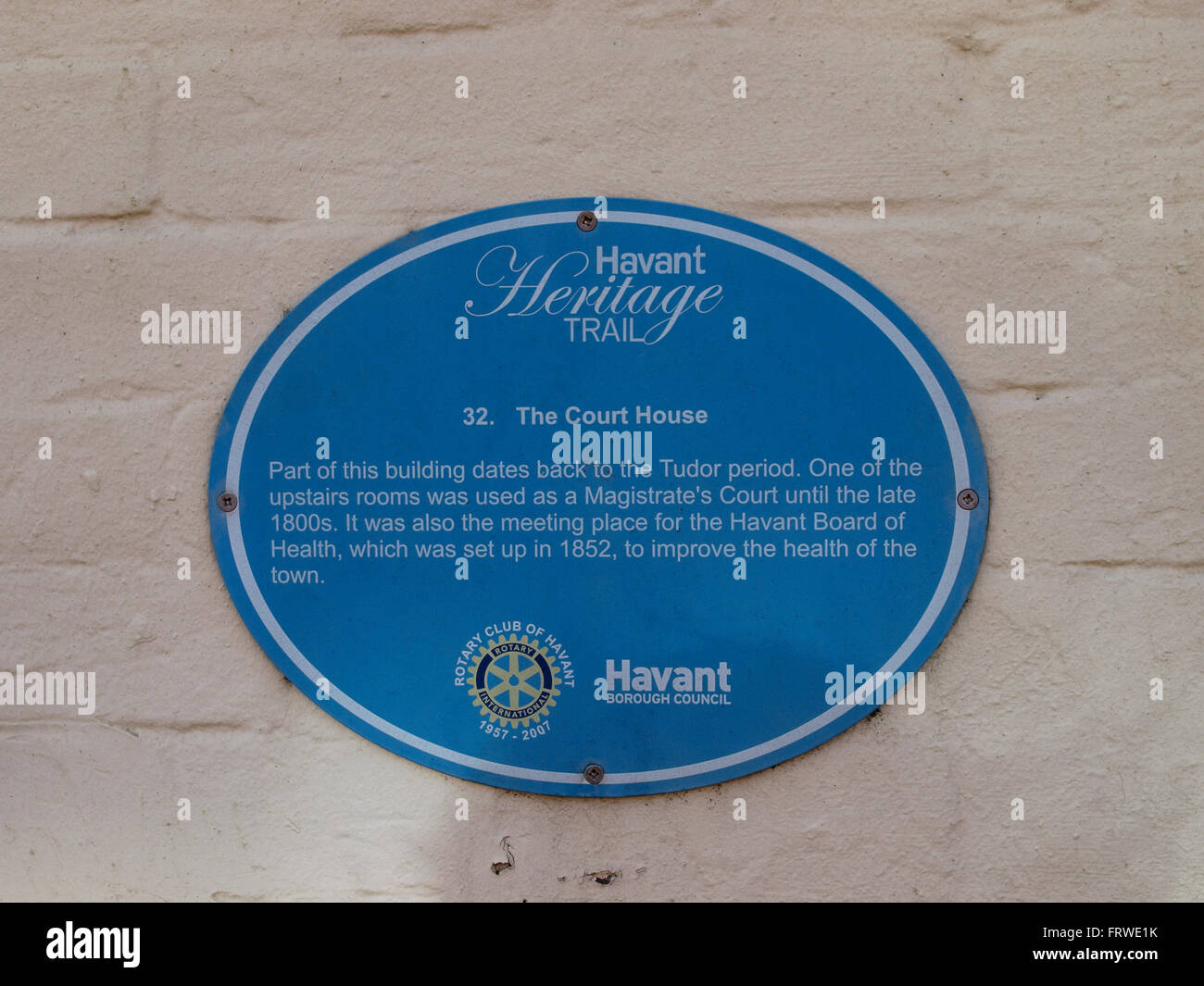 Havant Heritage Trail blue plaque on the Court House, Havant, Portsmouth, Hampshire, UK Stock Photo