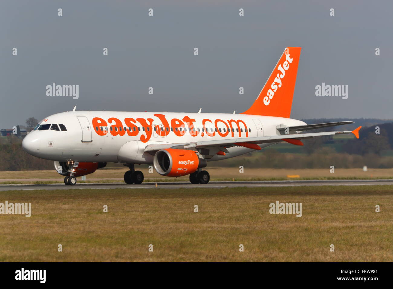 Low-cost airline Easyjet Airbus A319 G-EZEH landing at London Luton Airport, UK Stock Photo
