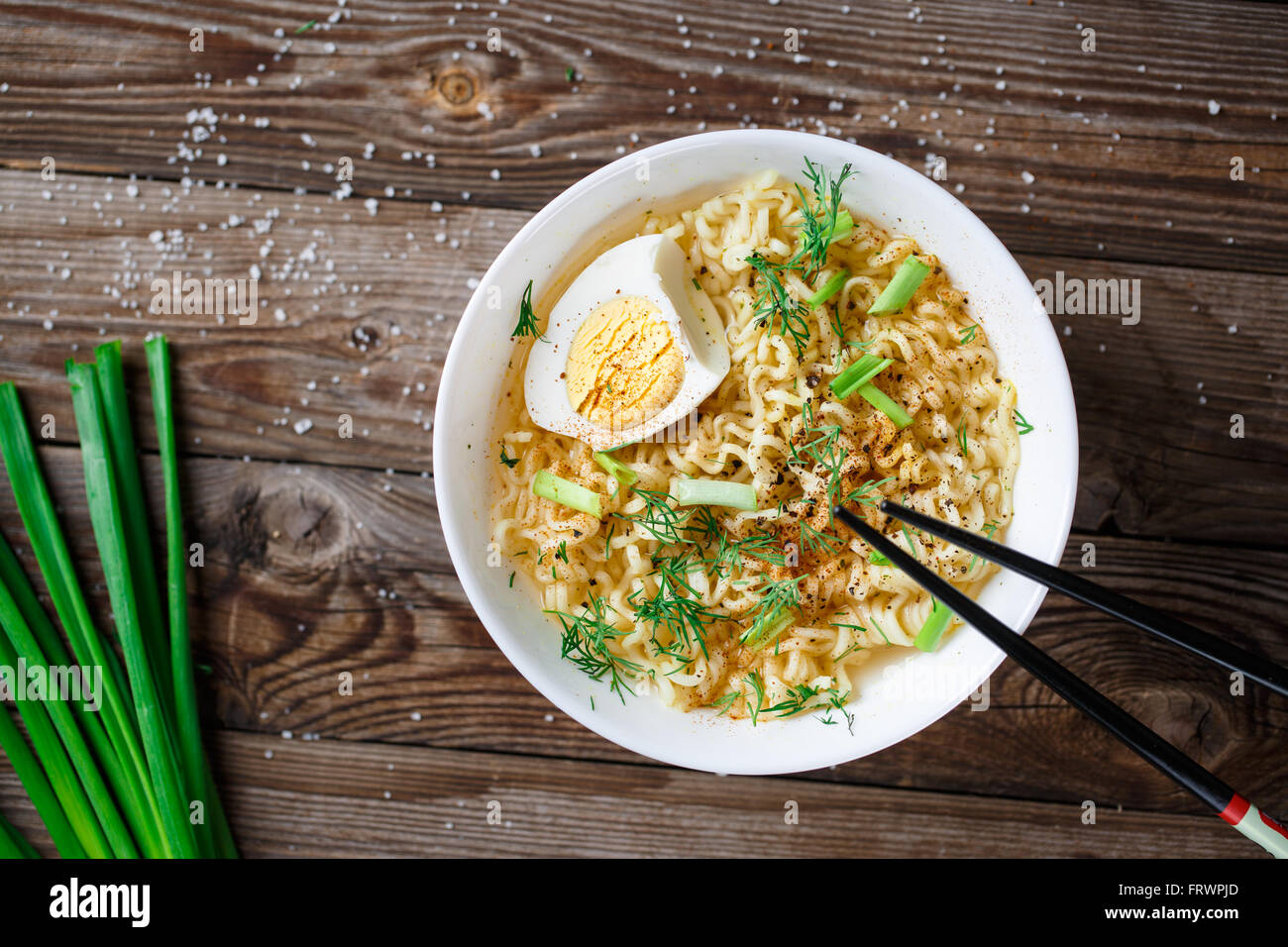 Asian noodles with fresh green onion and boiled egg Stock Photo Alamy