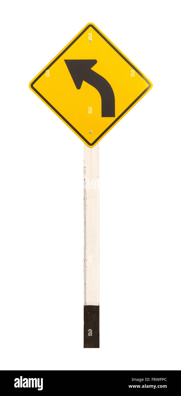 arrow left traffic signage  warning isolated on white background with clipping path Stock Photo