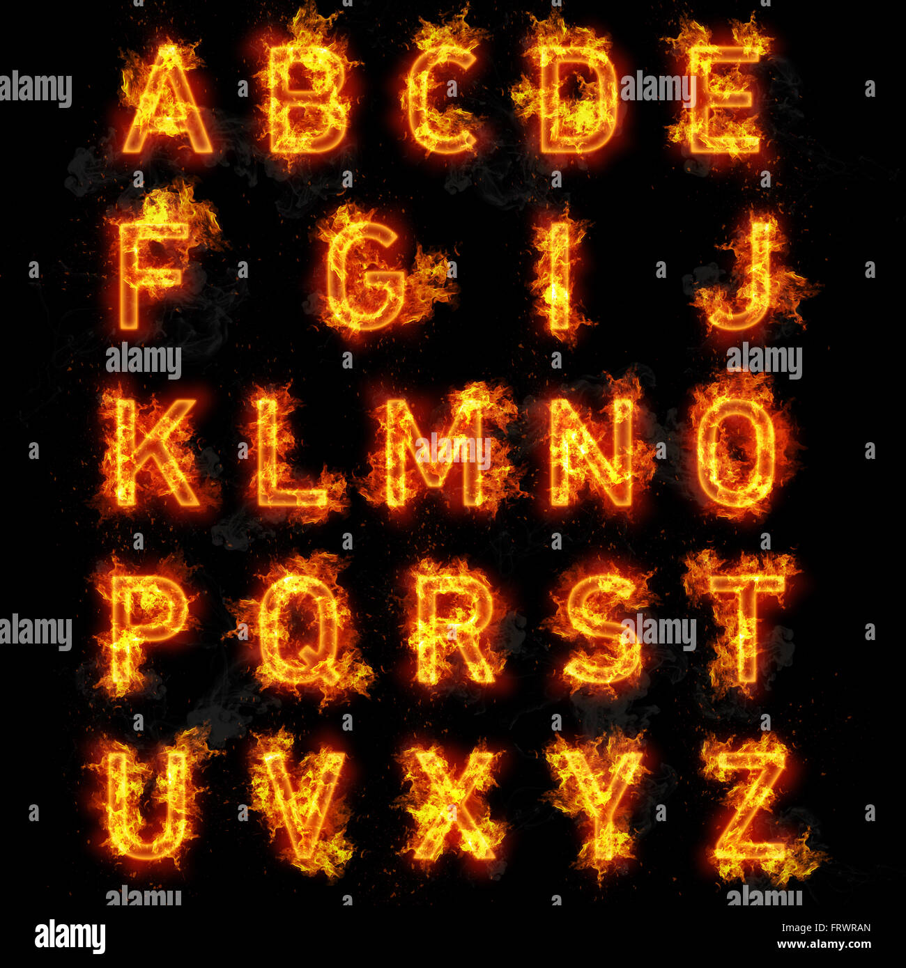 Fire Font Burning Flaming Text All Letters Of Alphabet On Black