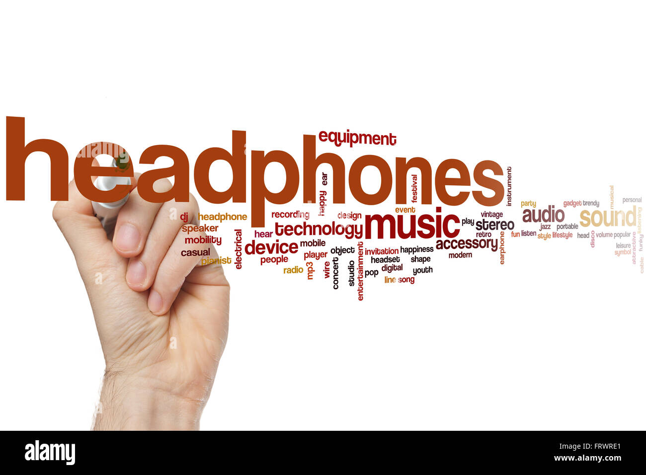 Headphones word cloud concept Stock Photo Alamy