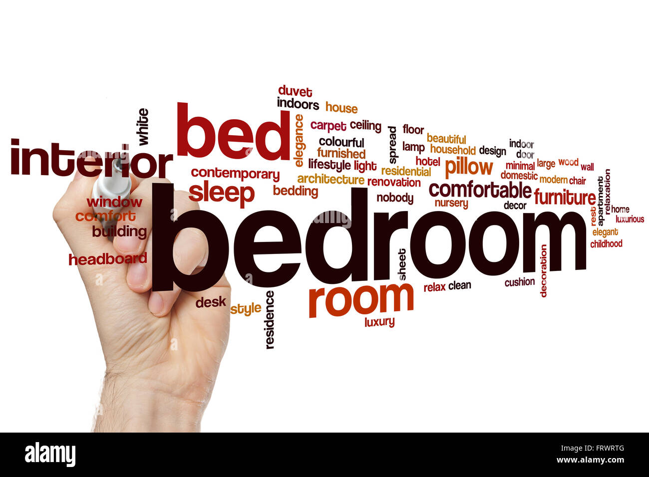 Bedroom word cloud concept with room interior related tags Stock Photo