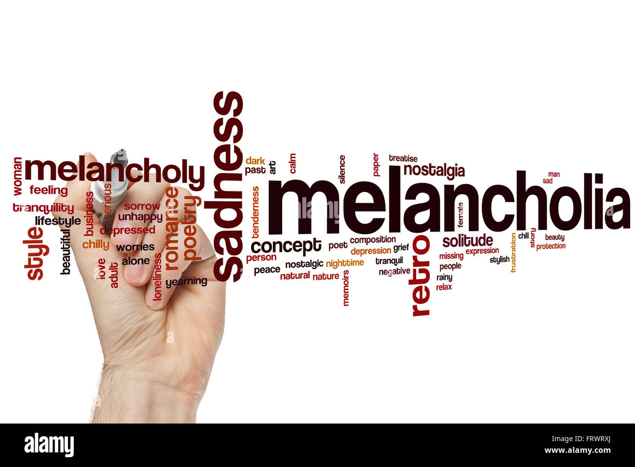 Melancholia word cloud concept with sad poet related tags Stock Photo
