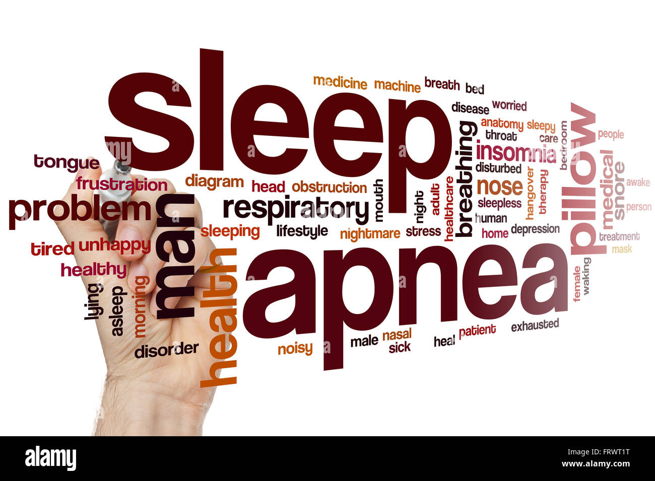 Sleep apnea word cloud concept with insomnia snore related tags Stock