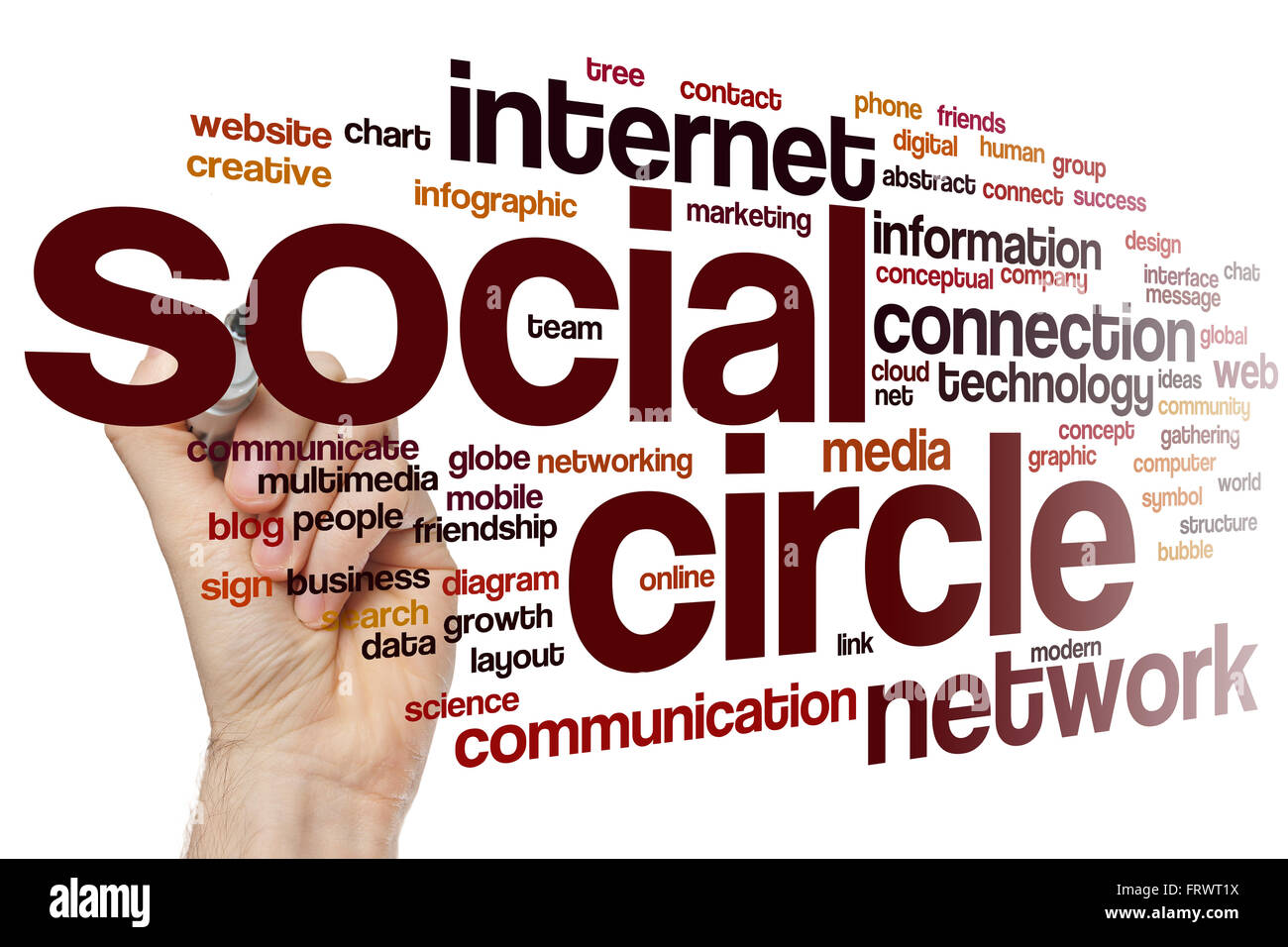 Social circle word cloud concept with network connection related tags Stock Photo