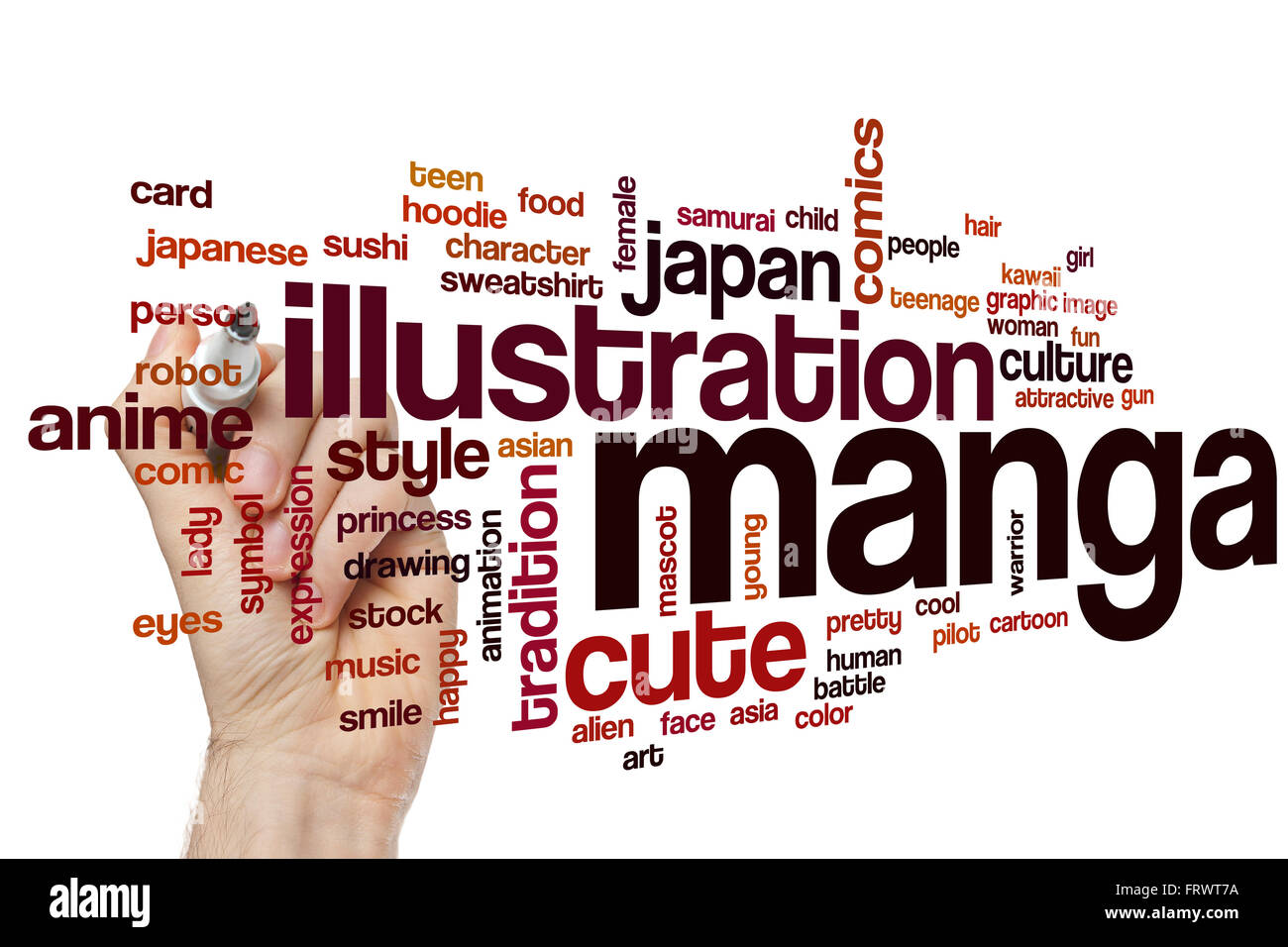 Manga word cloud concept with illustration japanese related tags Stock Photo