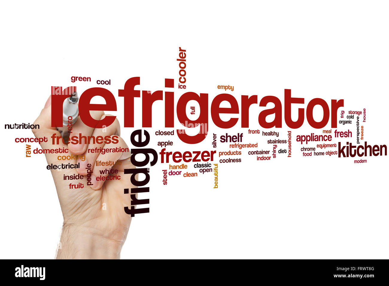 Refrigerator word cloud concept with fridge freezer related tags Stock