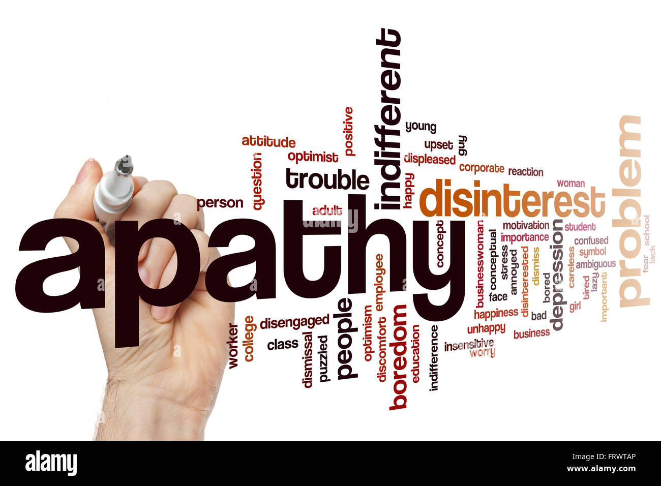 Apathy word cloud concept with disinterest indifferent related tags Stock Photo