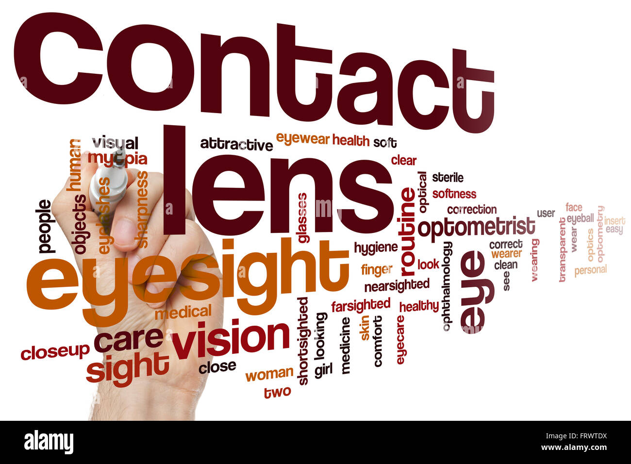 Contact lens word cloud concept with eyesight optometry related tags Stock Photo