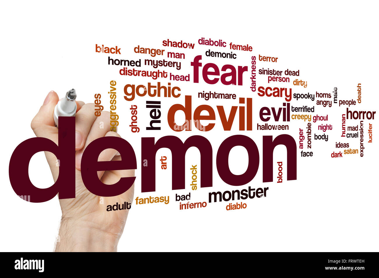 Demon word cloud concept with evil fear related tags Stock Photo