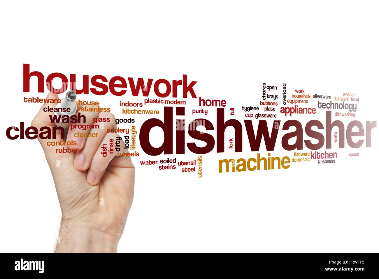 Dishwasher word cloud concept with kitchen appliance related tags Stock Photo