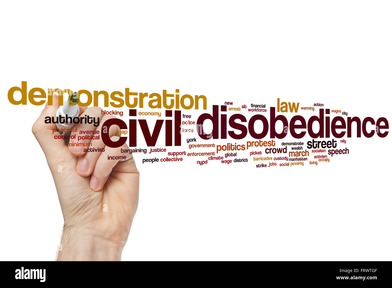 Civil disobedience word cloud concept with demonstration protest related tags Stock Photo