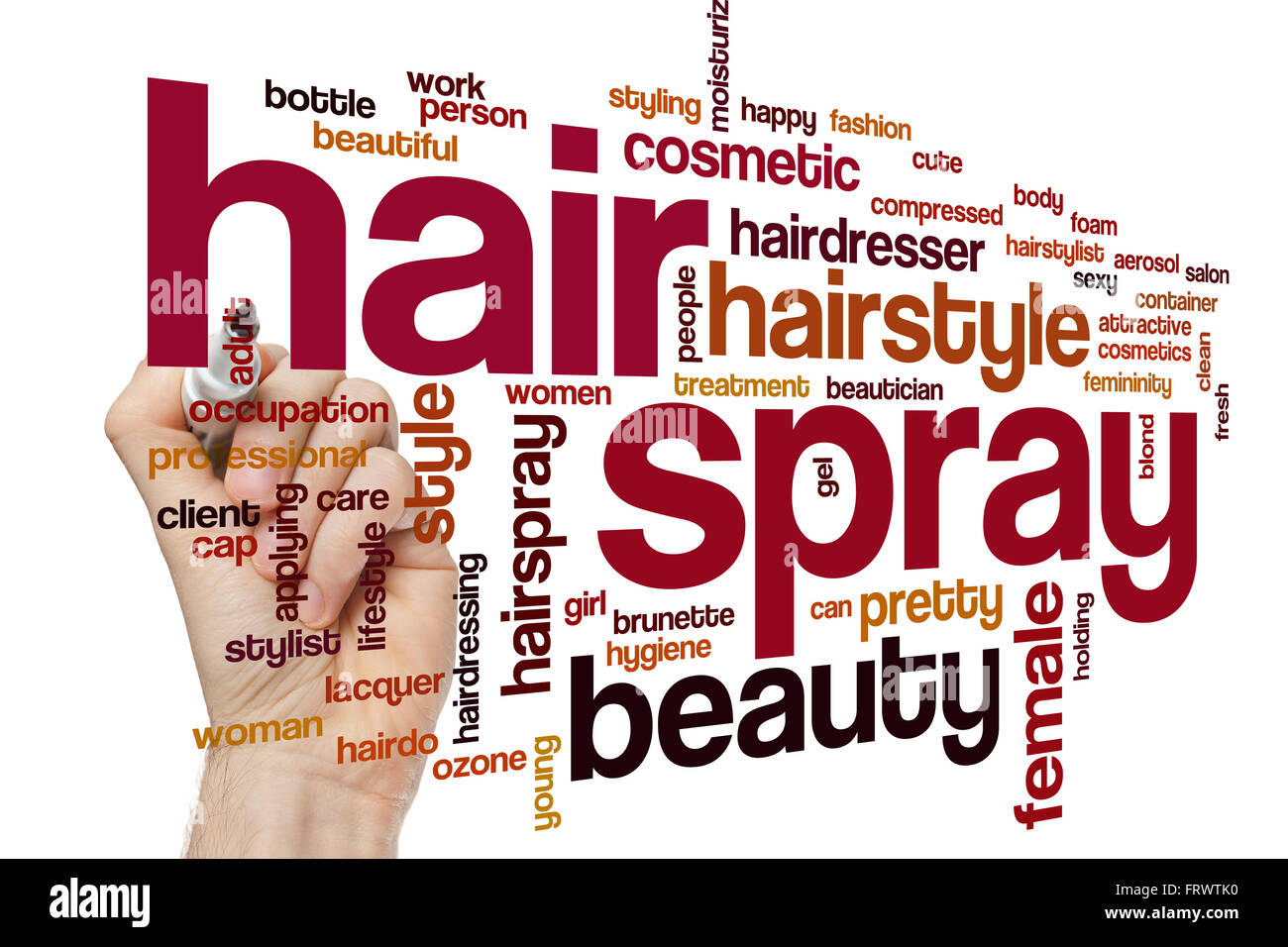 Hair spray word cloud concept with can style related tags Stock Photo