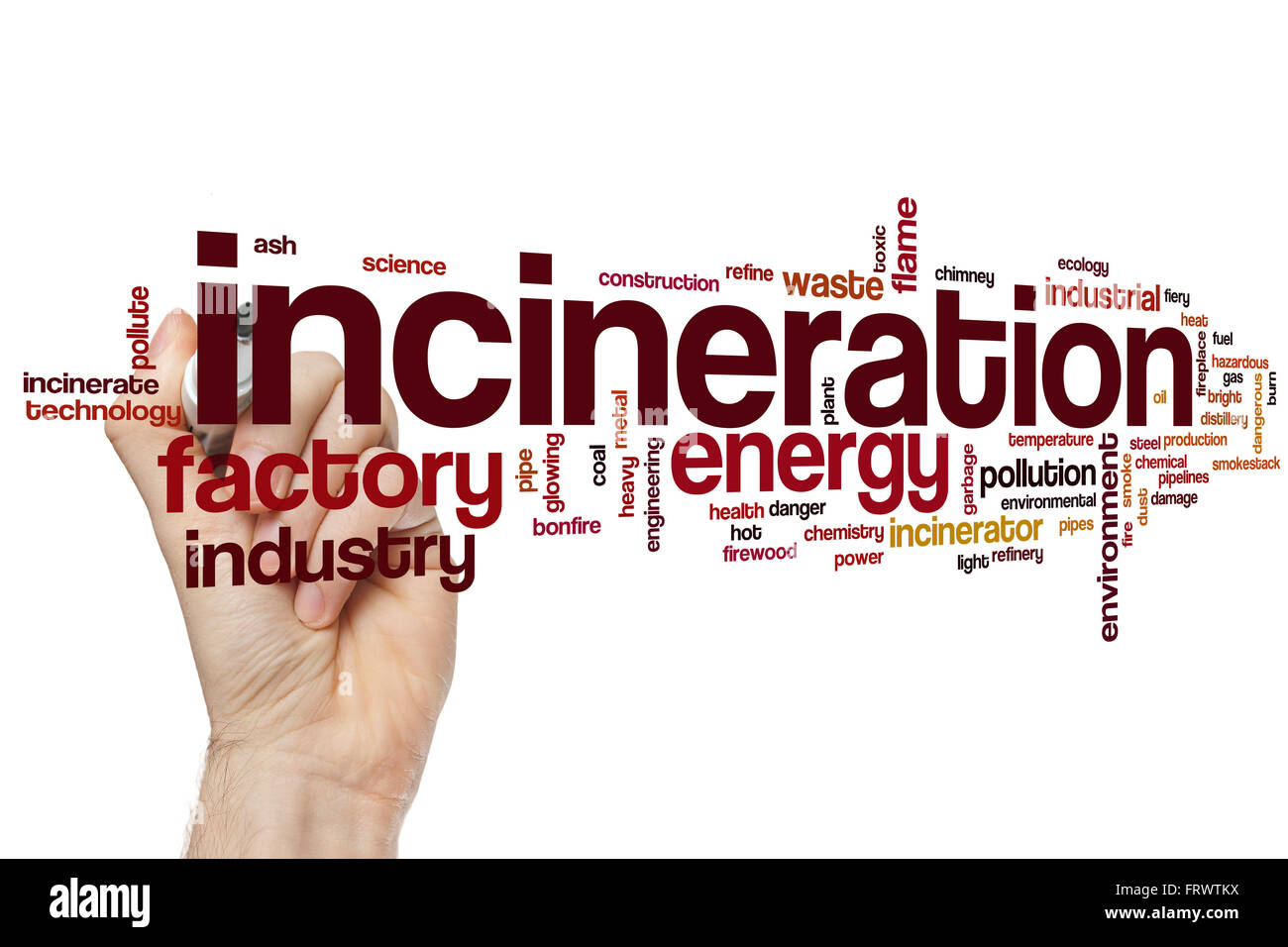 Incineration word cloud concept with waste smoke related tags Stock Photo