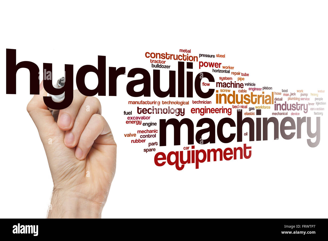 Hydraulic machinery word cloud concept with industrial equipment