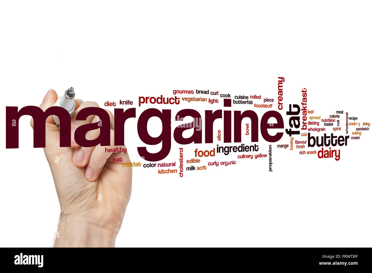 Margarine word cloud concept with butter dairy related tags Stock Photo