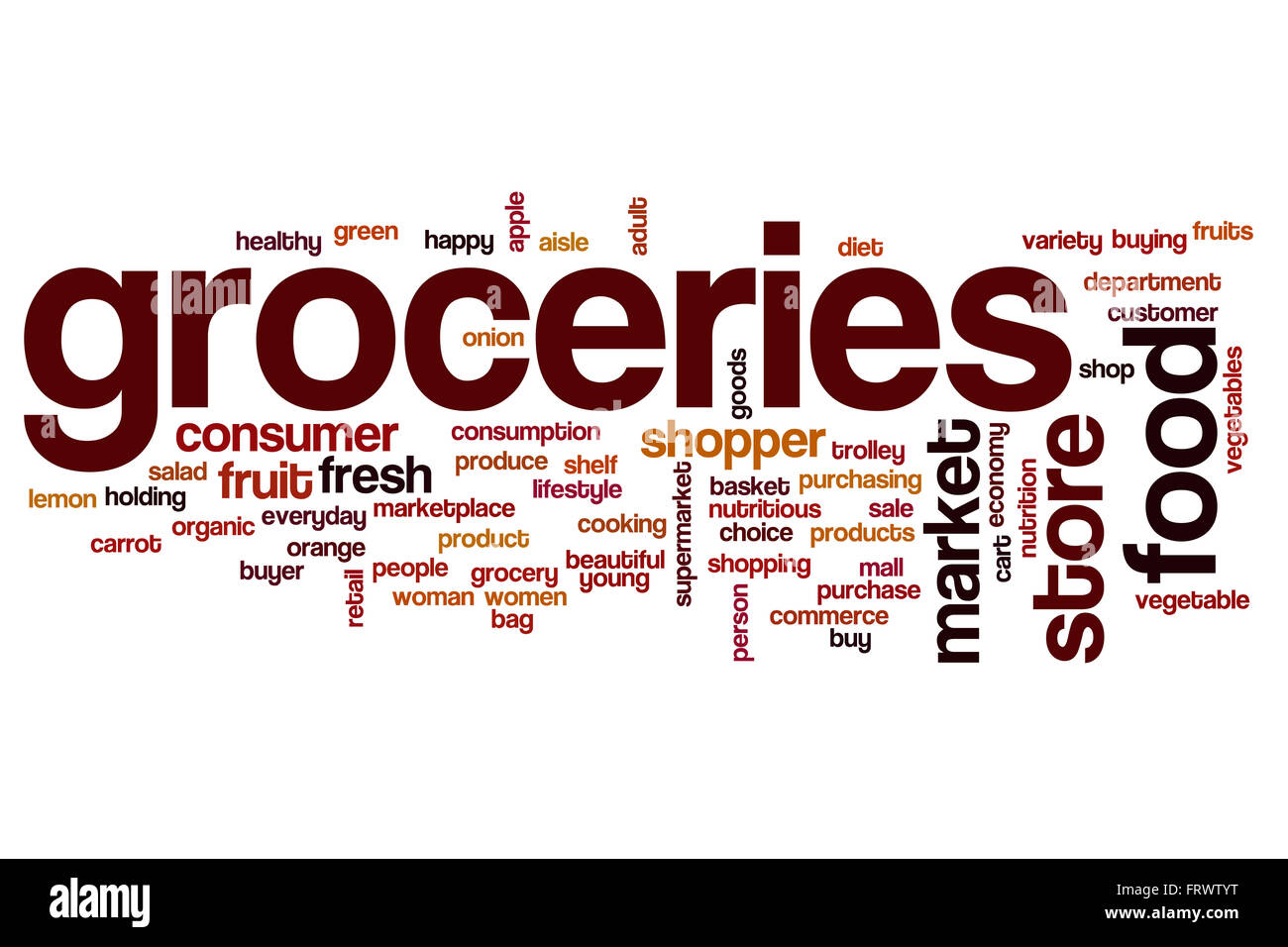 Groceries word cloud Stock Photo - Alamy