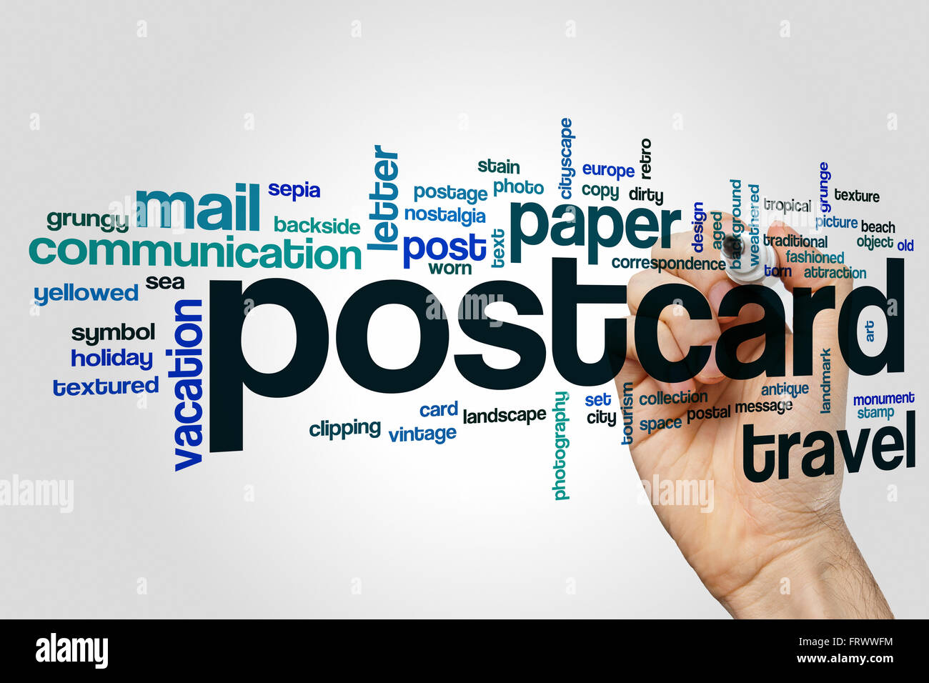 Postcard word cloud Stock Photo Alamy