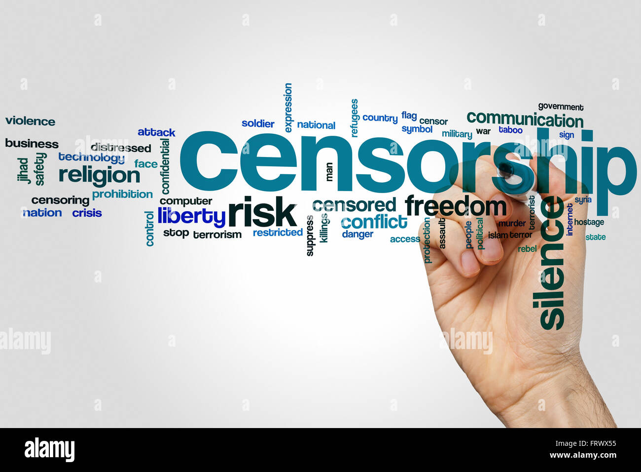 Censorship word cloud concept Stock Photo Alamy