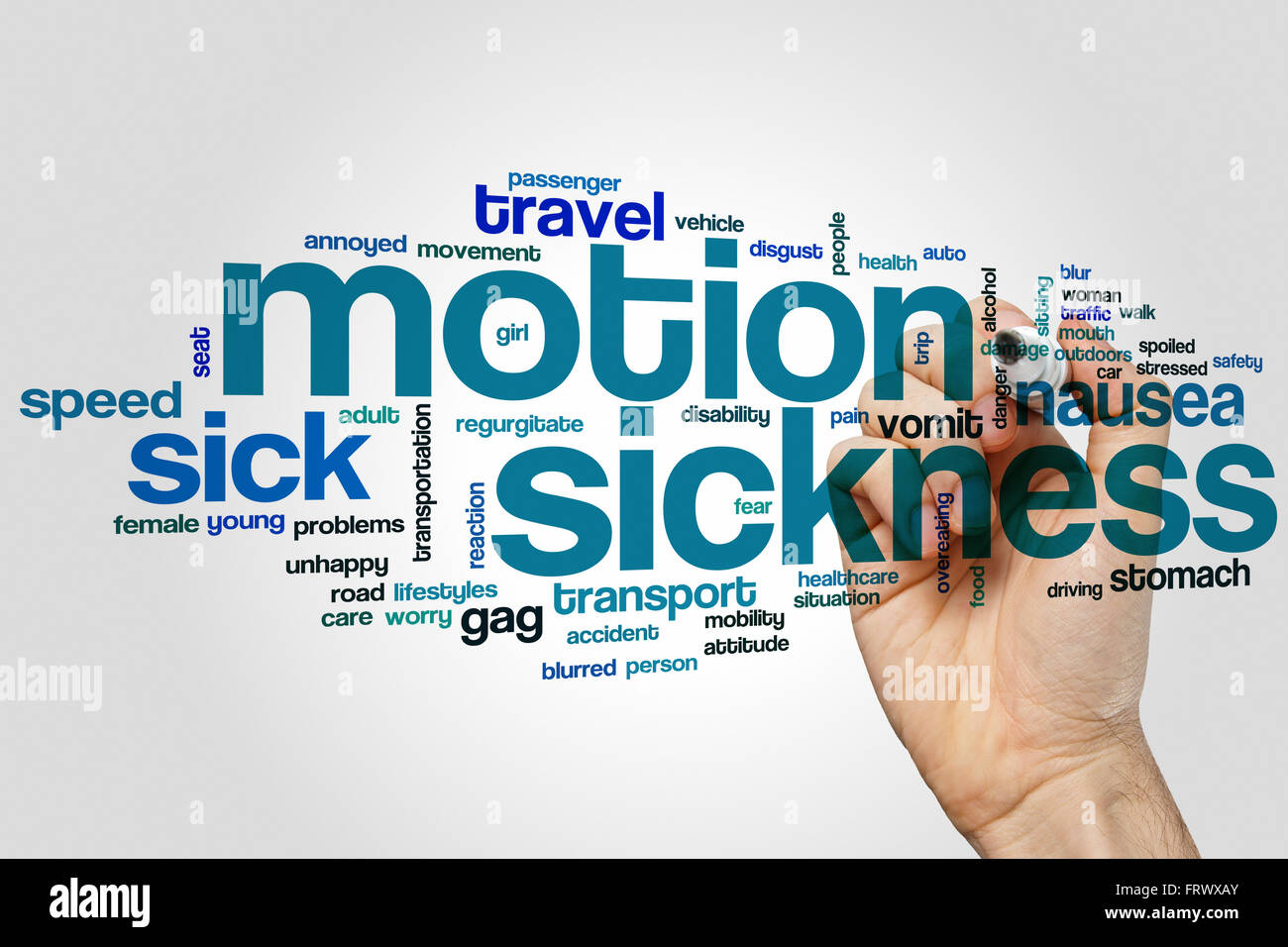 Motion sickness word cloud concept Stock Photo