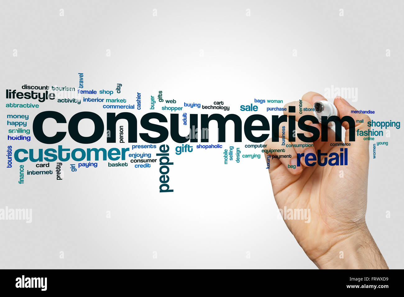 Consumerism word cloud concept with retail store related tags Stock Photo