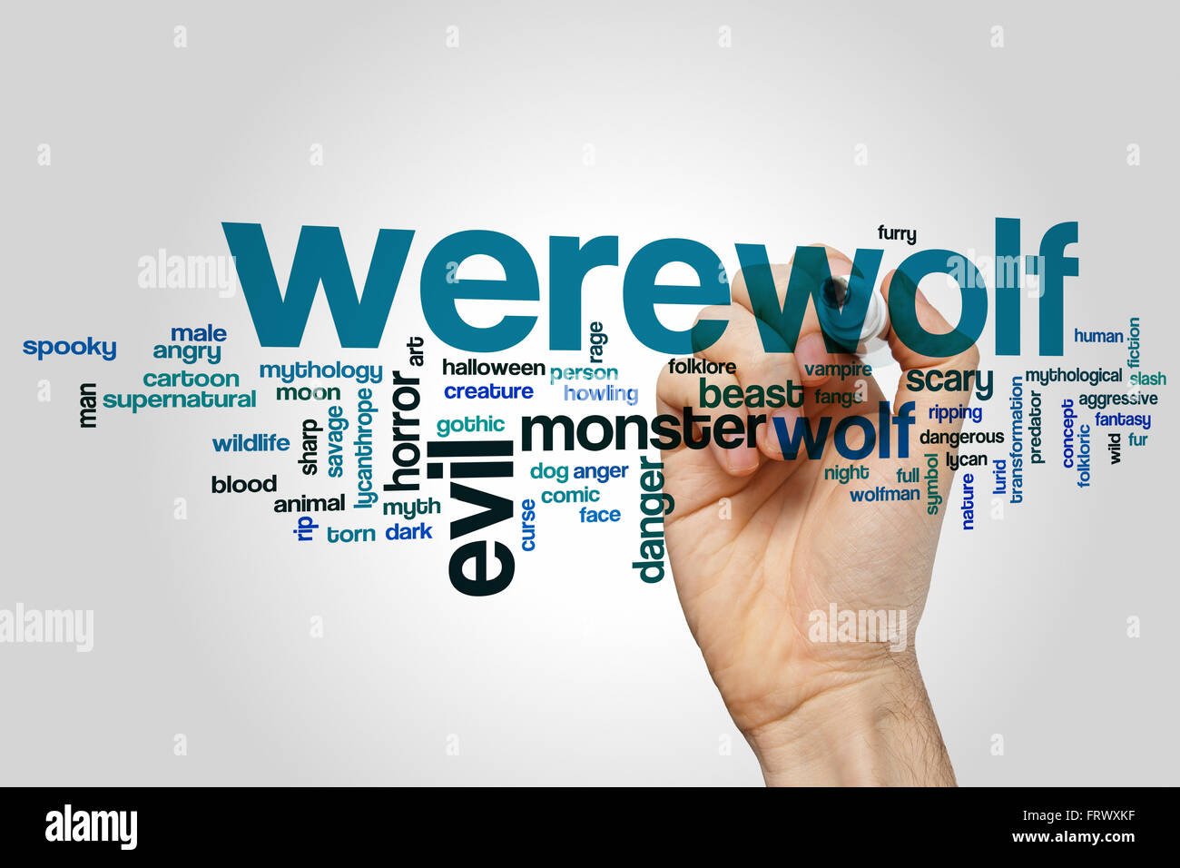 Werewolf word cloud concept with wolf monster related tags Stock Photo