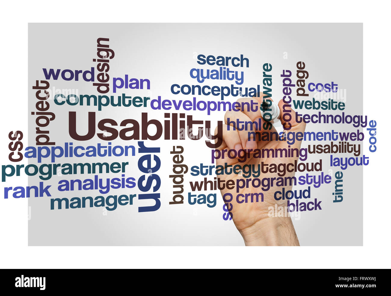 usability user project application concept word cloud on white Stock Photo