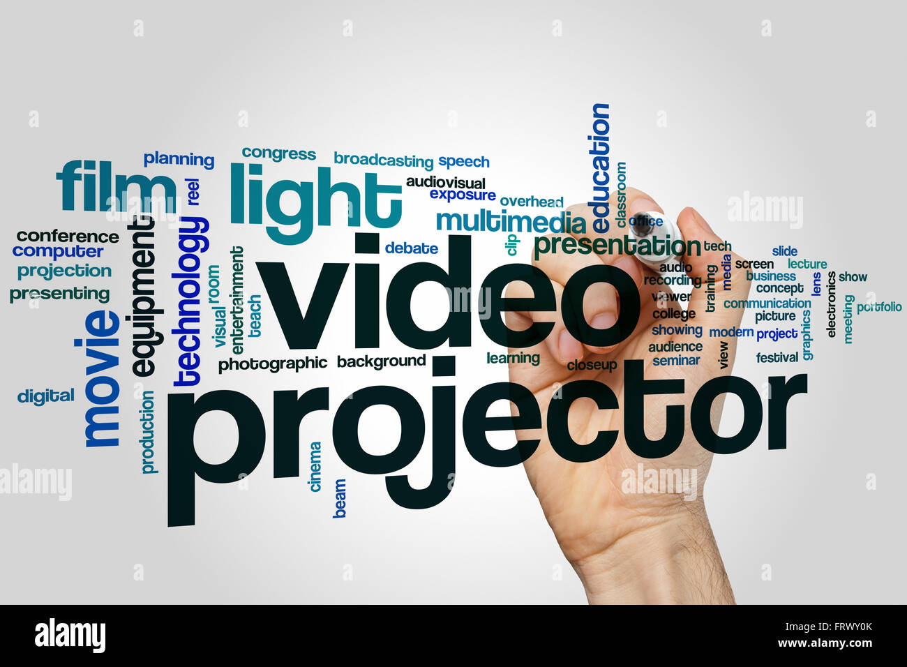 Video projector word cloud concept Stock Photo Alamy