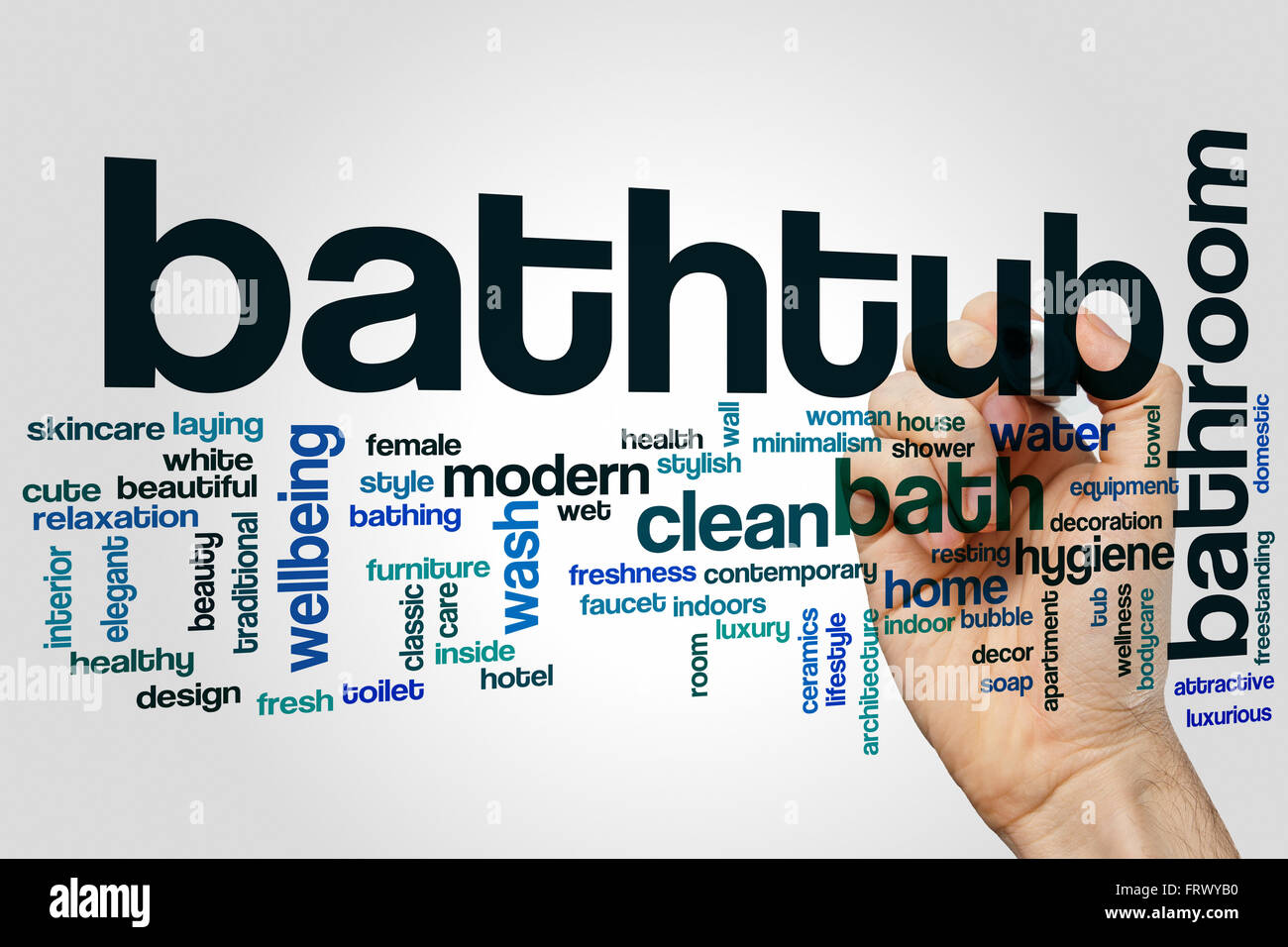 Bathtub word cloud concept with clean water related tags Stock Photo