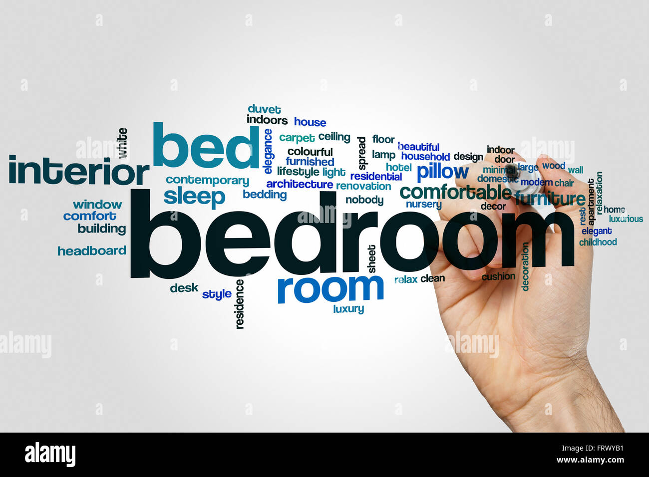 Bedroom word cloud concept with room interior related tags Stock Photo