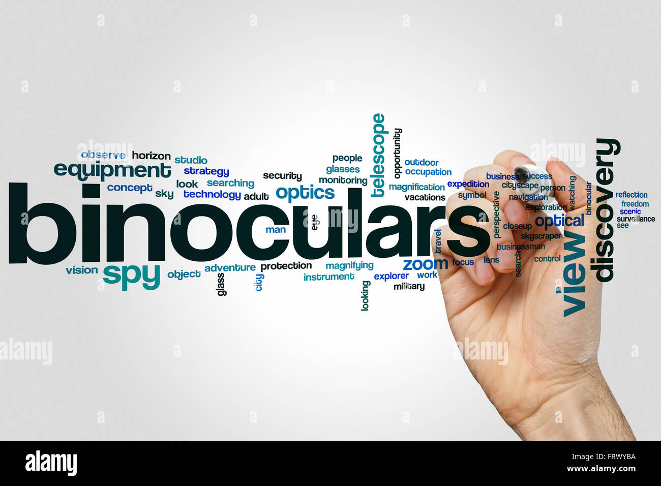 Binoculars word cloud concept Stock Photo Alamy