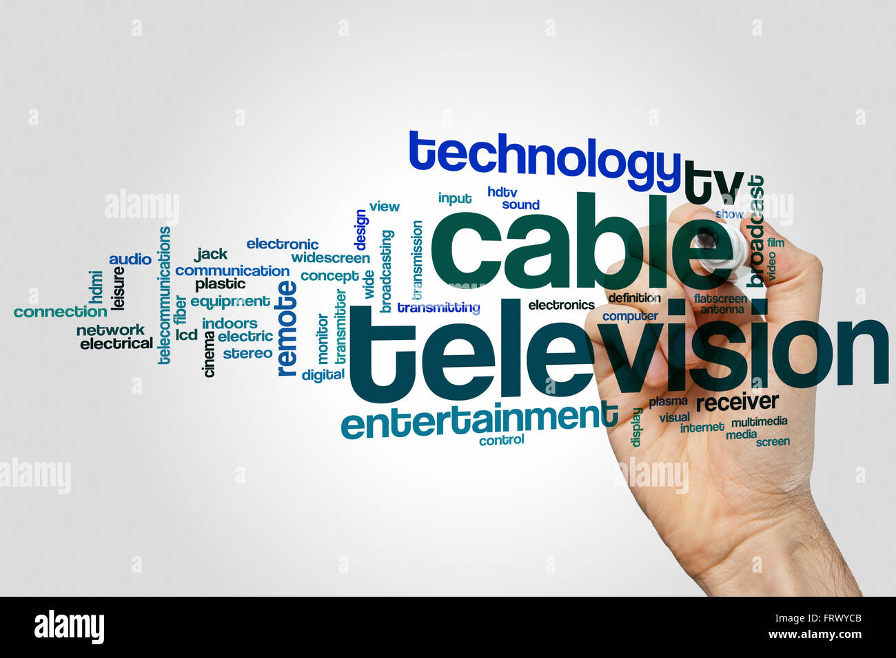 Cable television word cloud concept Stock Photo Alamy