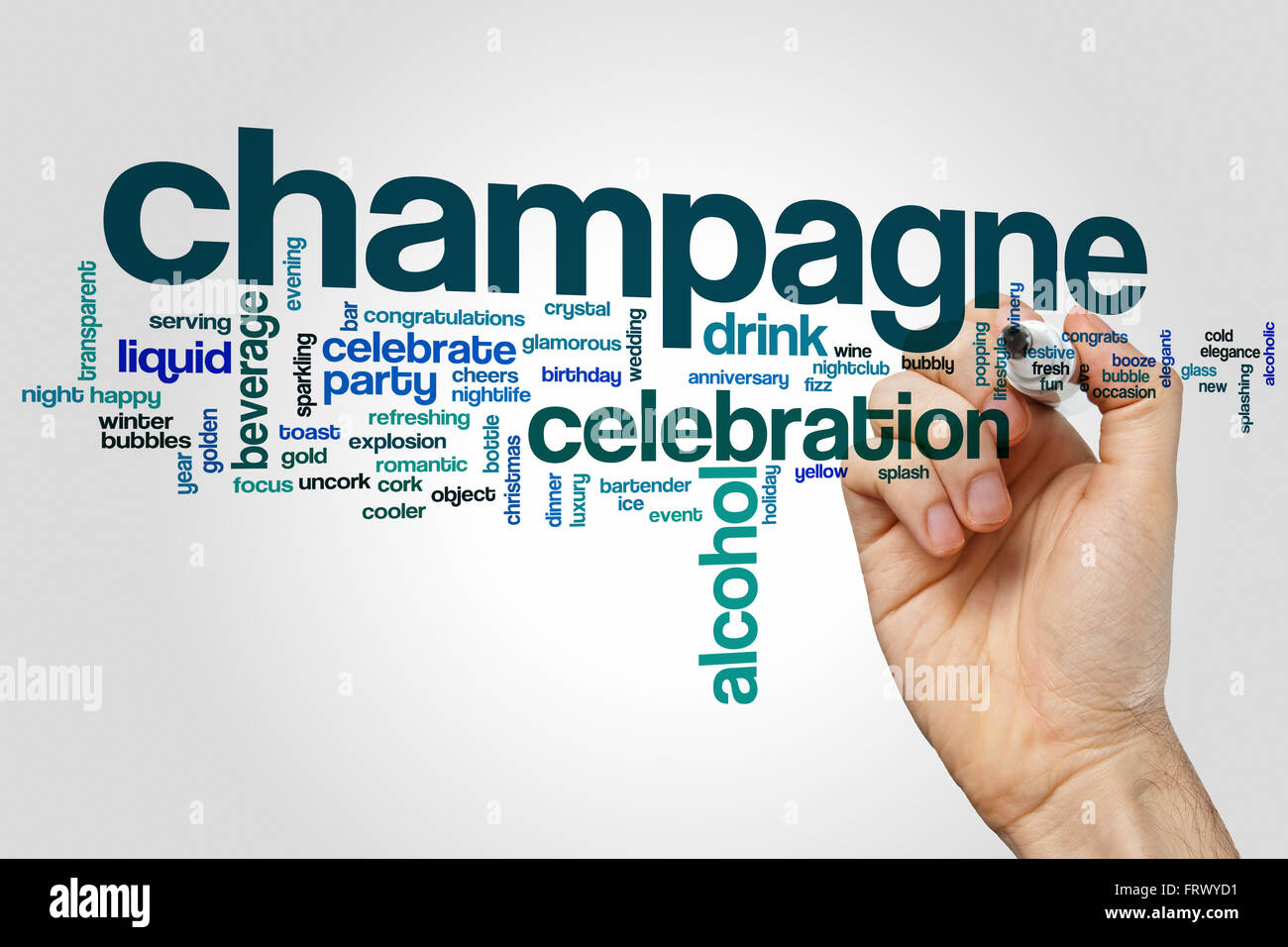 Champagne word cloud concept with alcohol drink related tags Stock