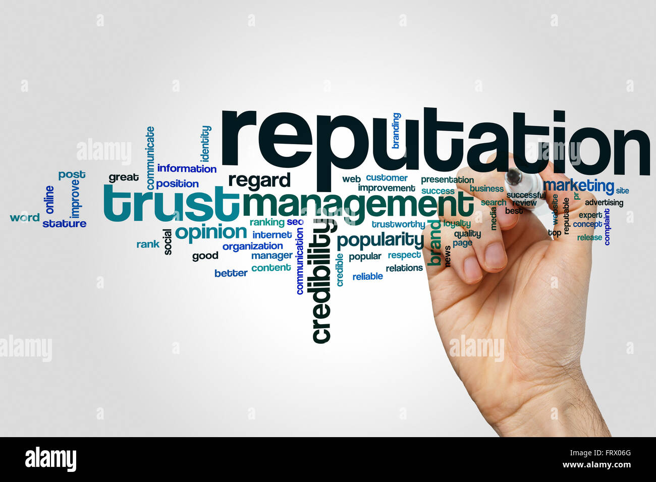 Reputation word cloud concept with crediblity brand related tags Stock Photo
