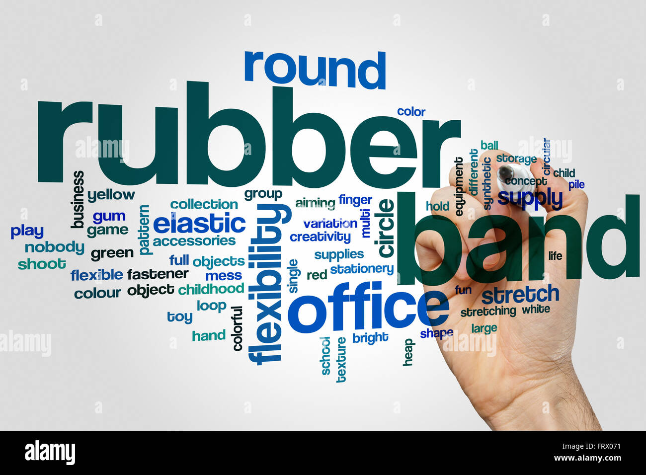 Rubber band word cloud concept with flexibility elastic related tags Stock Photo