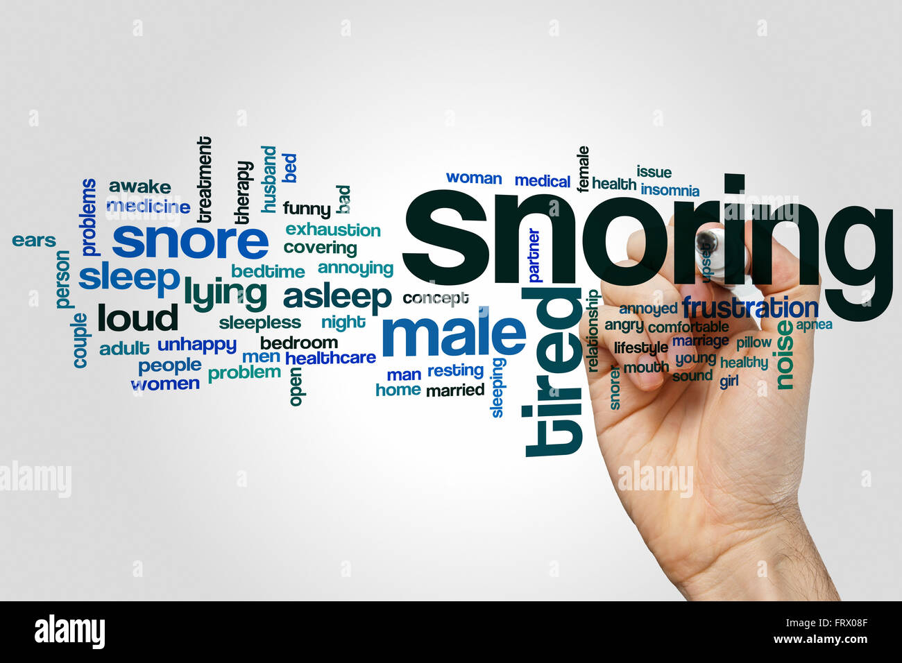 Snoring word cloud concept with sleep noise related tags Stock Photo