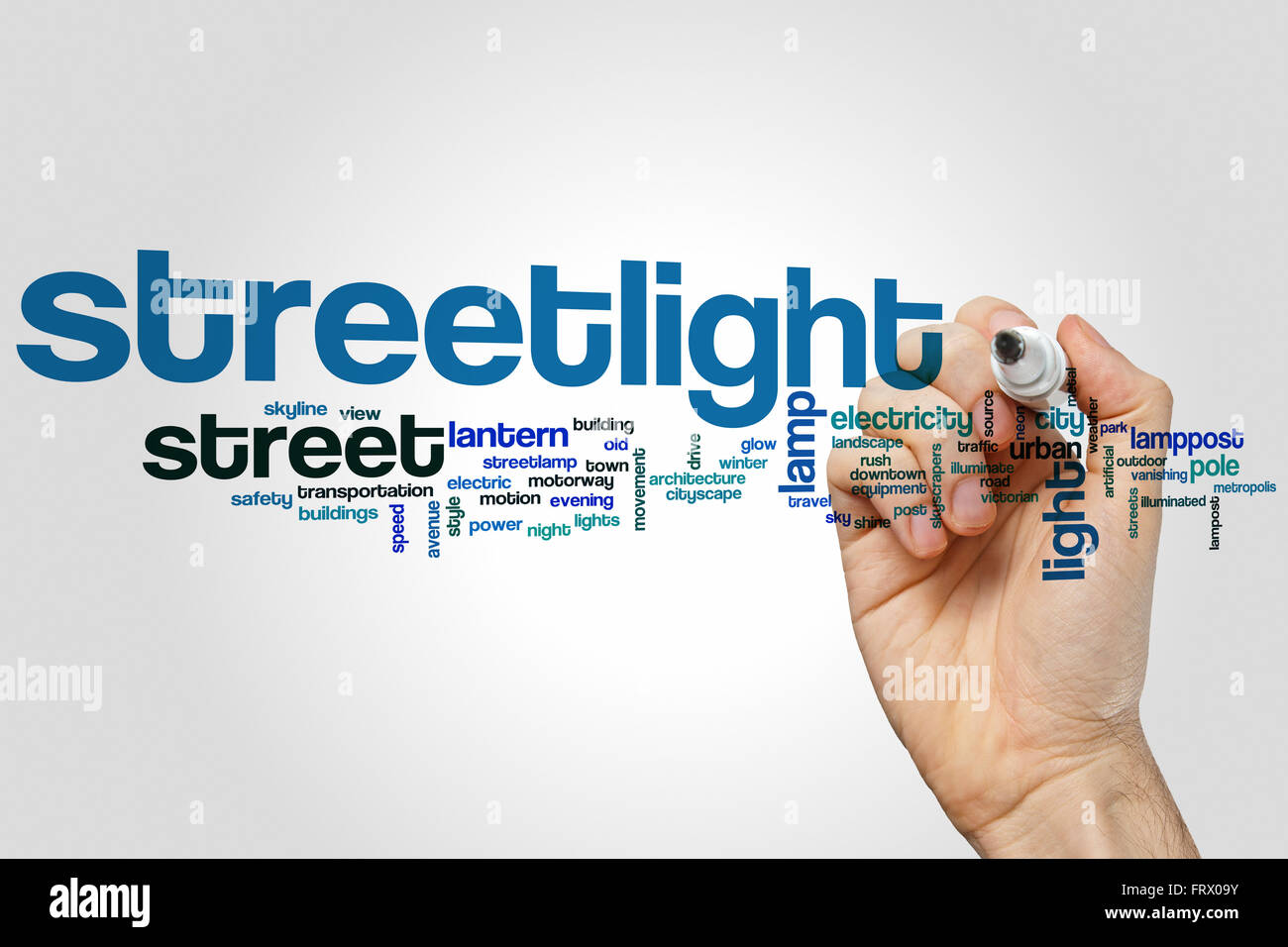 Streetlight word cloud concept with light lamp related tags Stock Photo Alamy