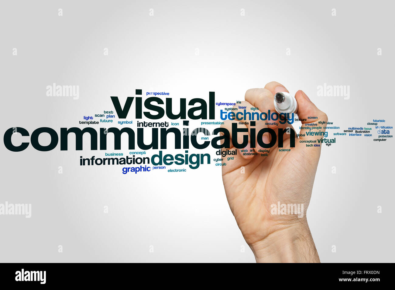 Visual communication word cloud concept with technology digital related