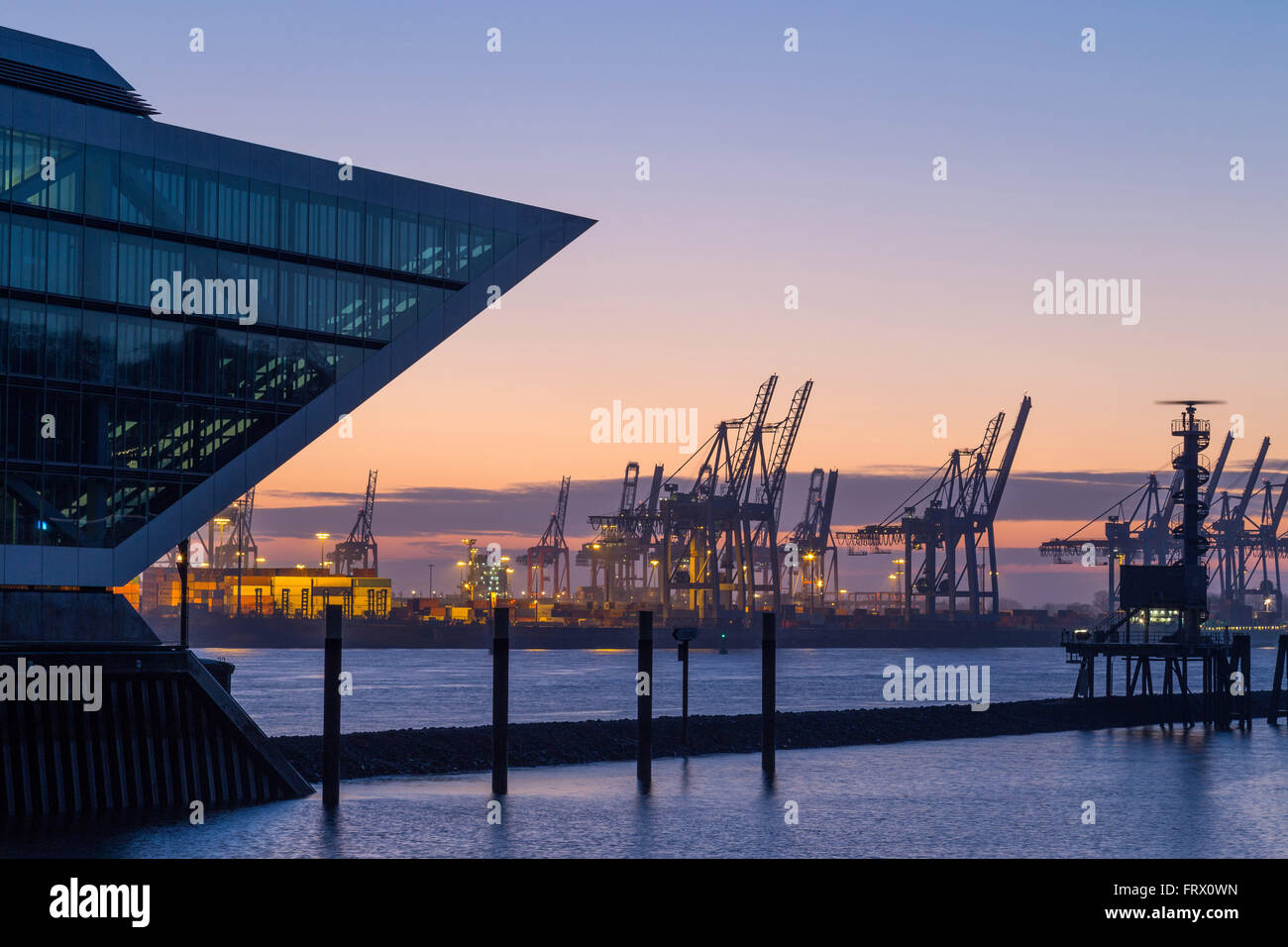 A landmark Dockland Office building in the modern part of the Hamburg Port Stock Photo