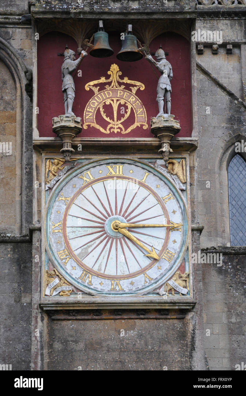 The exterior clock at Wells Cathedral, Somerset, England. Stock Photo