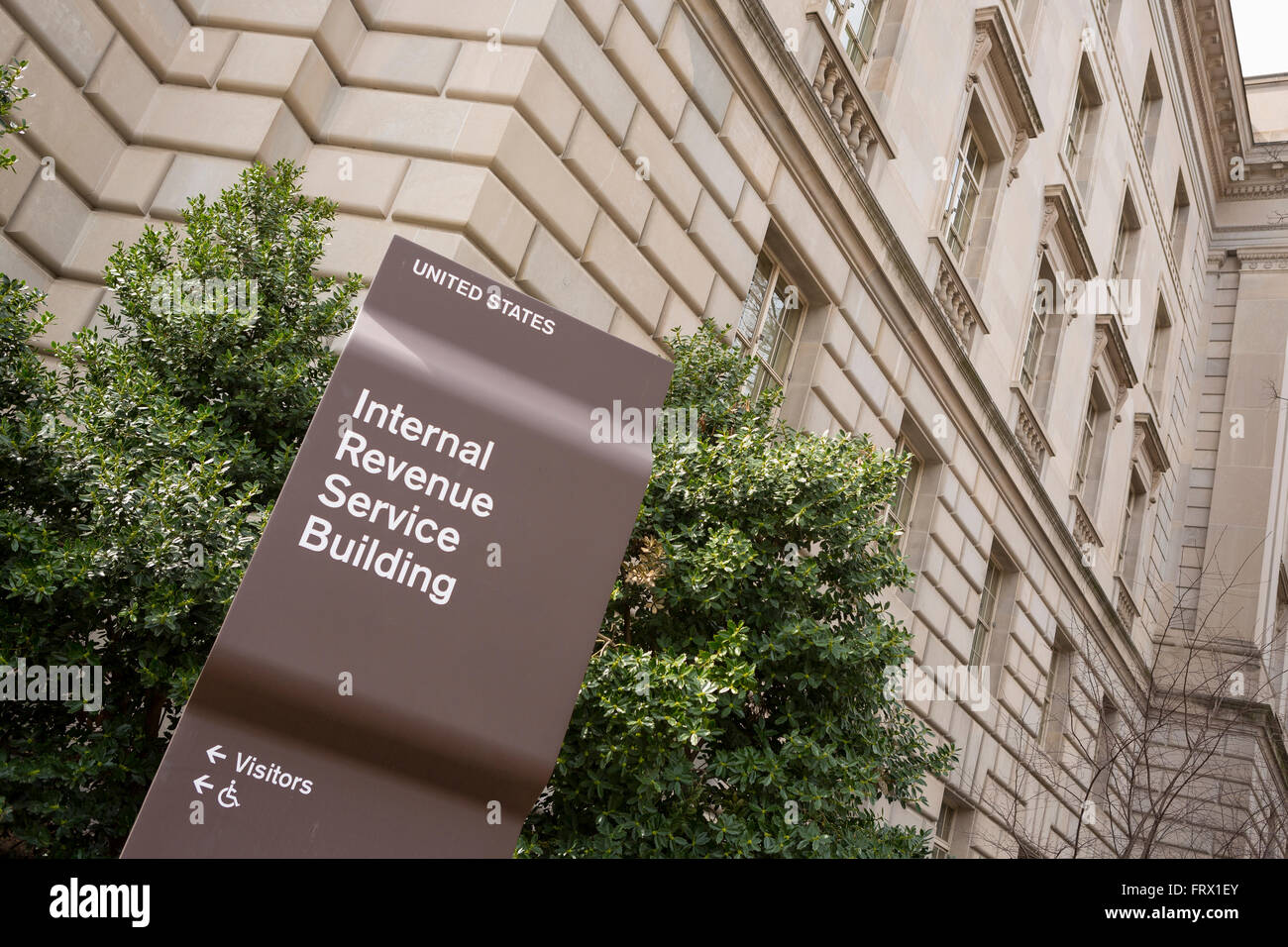 WASHINGTON, DC, USA - IRS building sign. Internal Revenue Service. Stock Photo