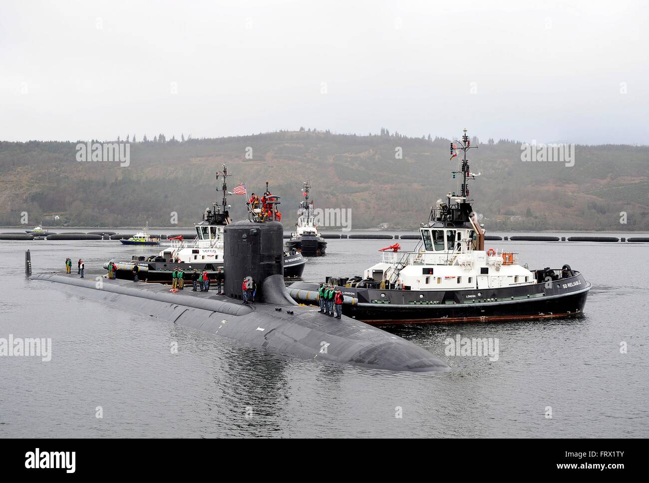 U.S Navy Virginia-class attack submarine USS Virginia arrives at Her Majesty's Naval Base Clyde for a scheduled port visit March 22, 2016 in Faslane, United Kingdom. Stock Photo