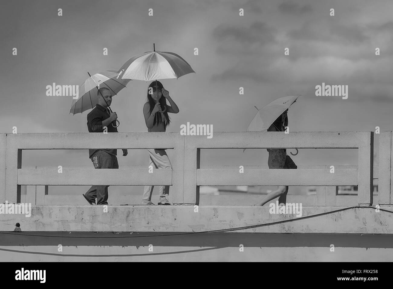 Local boat yard workers around the pier. Stock Photo