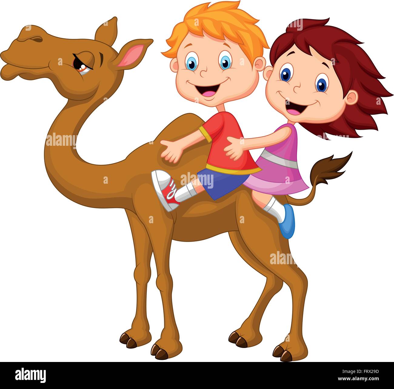 Boy and girl riding camel Stock Vector