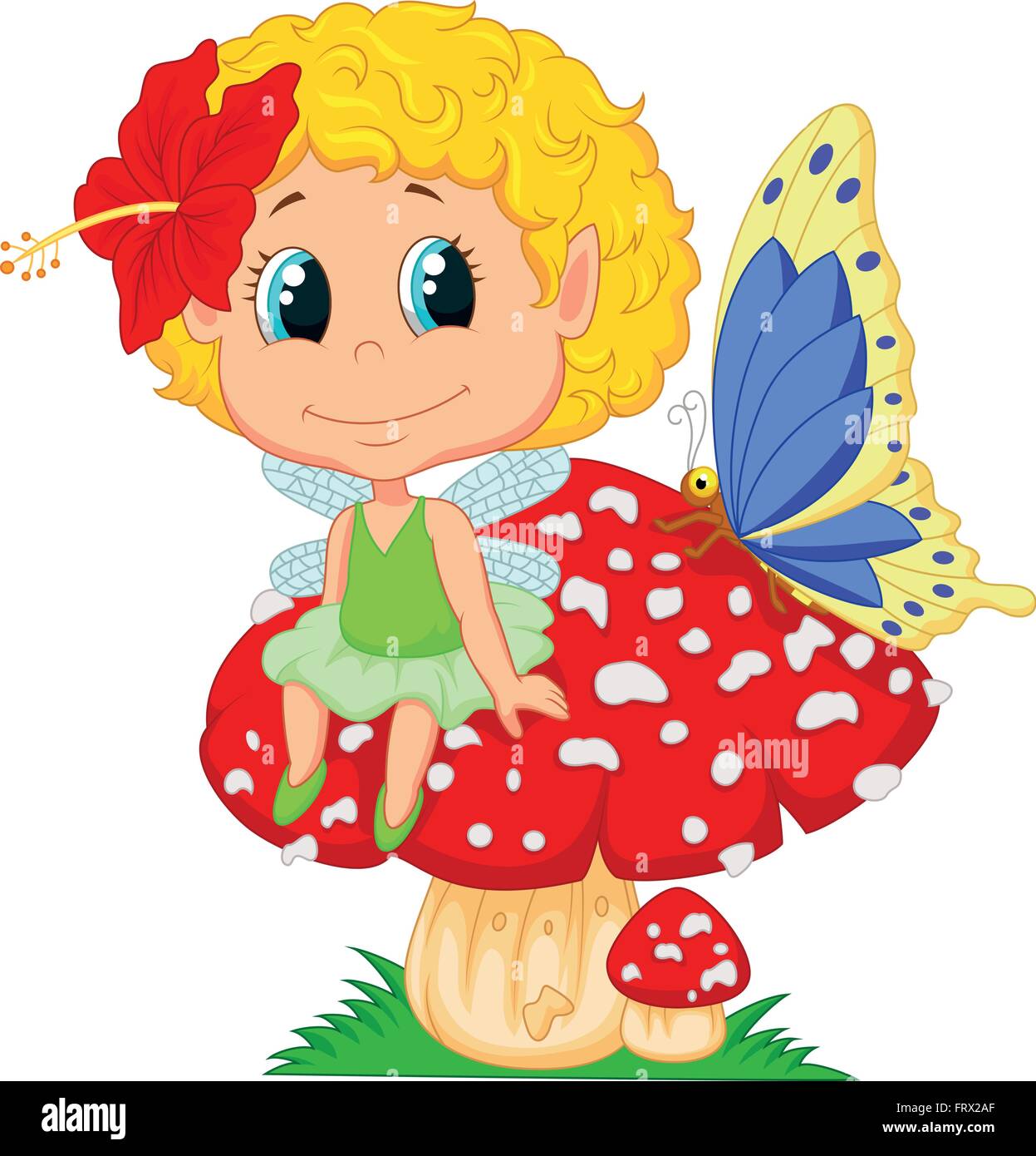 Baby fairy elf sitting on mushroom Stock Vector Image & Art Alamy