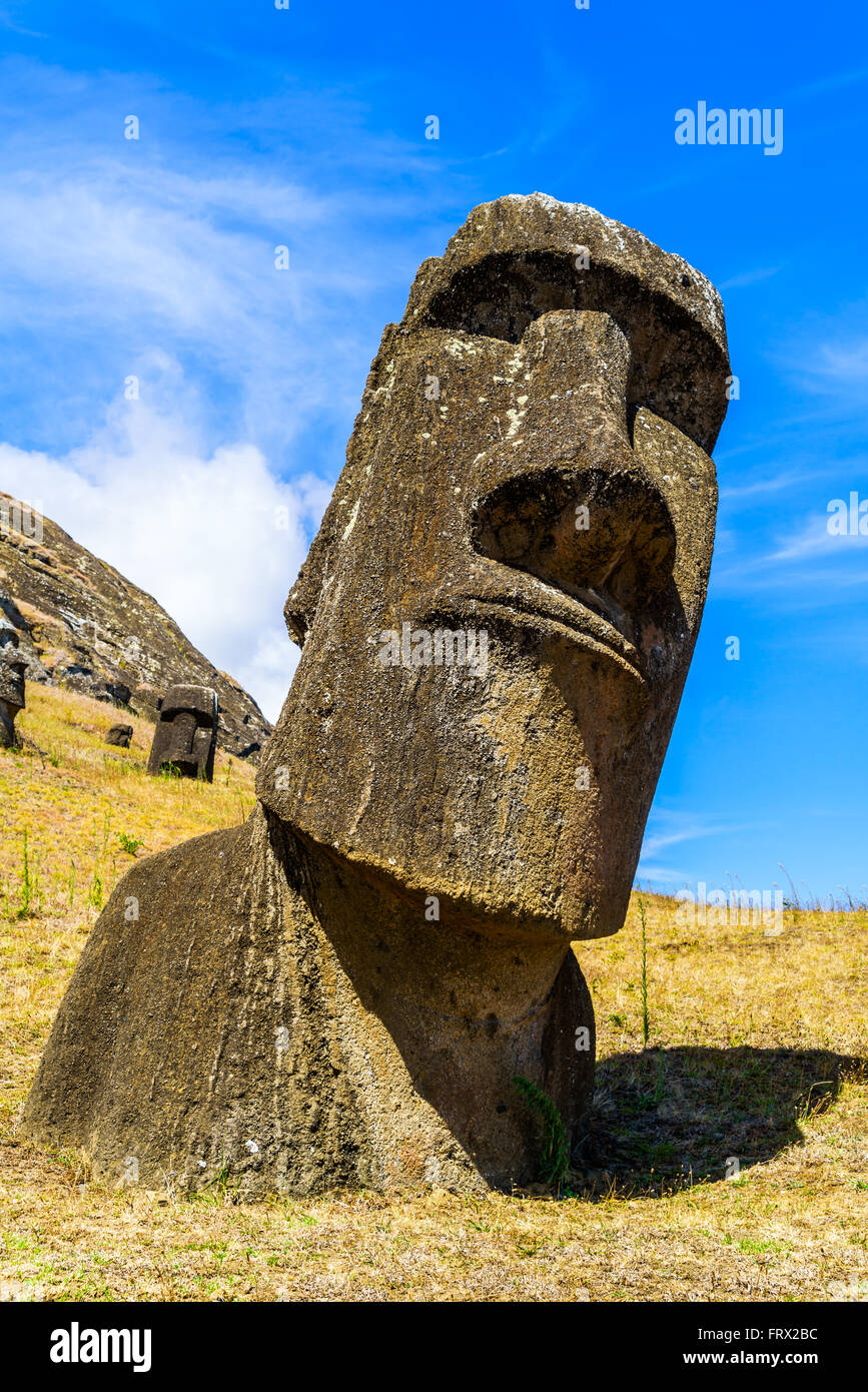 Moai, the Polynesian Stone Carving at Rano Raraku Quarry in Easter Island, Chile Stock Photo