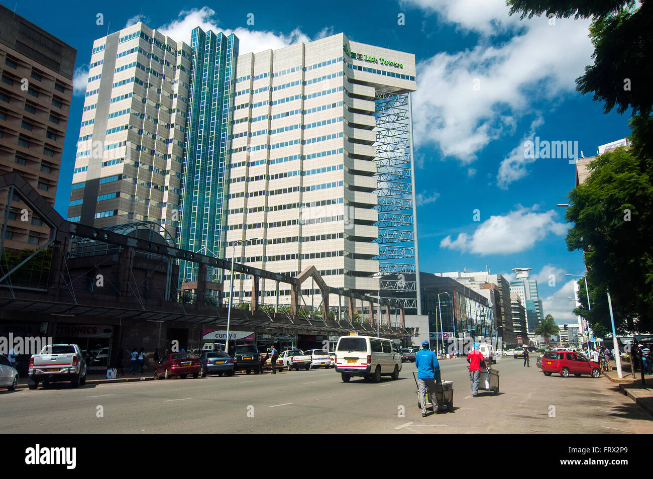 Jason Moyo Avenue looking east  with Joina City building, CBD, Harare, Zimbabwe Stock Photo