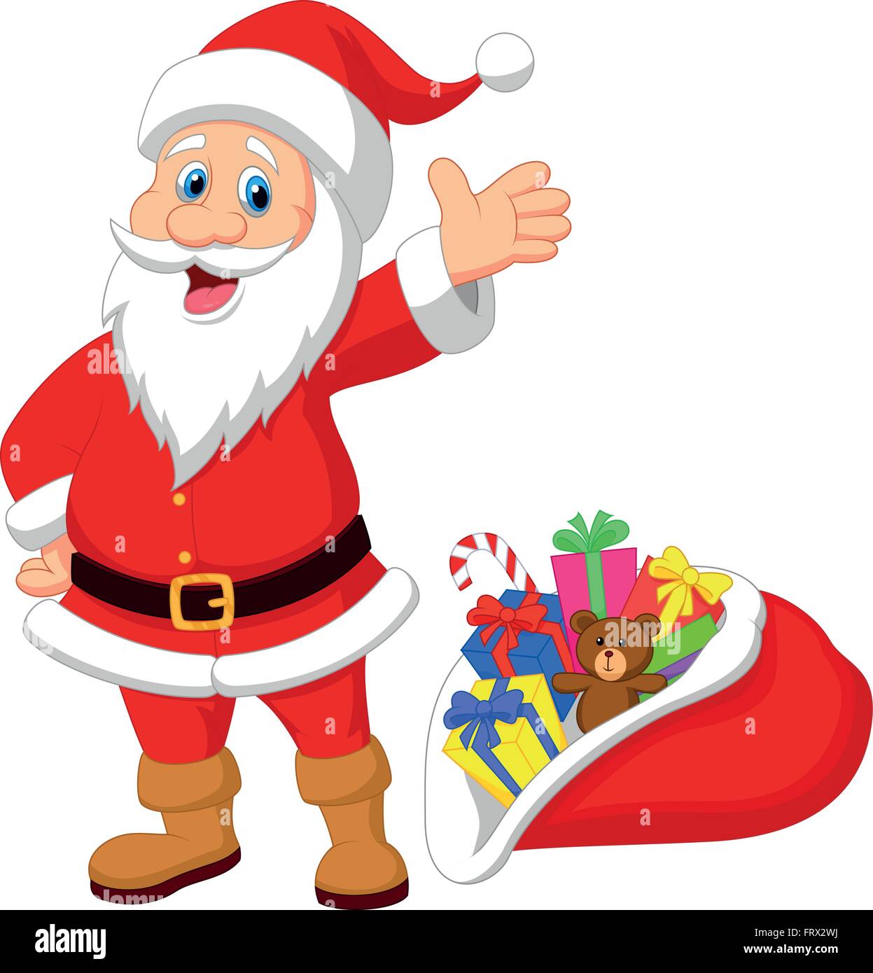 Happy Santa Clause with gift waving hand Stock Vector Image & Art - Alamy